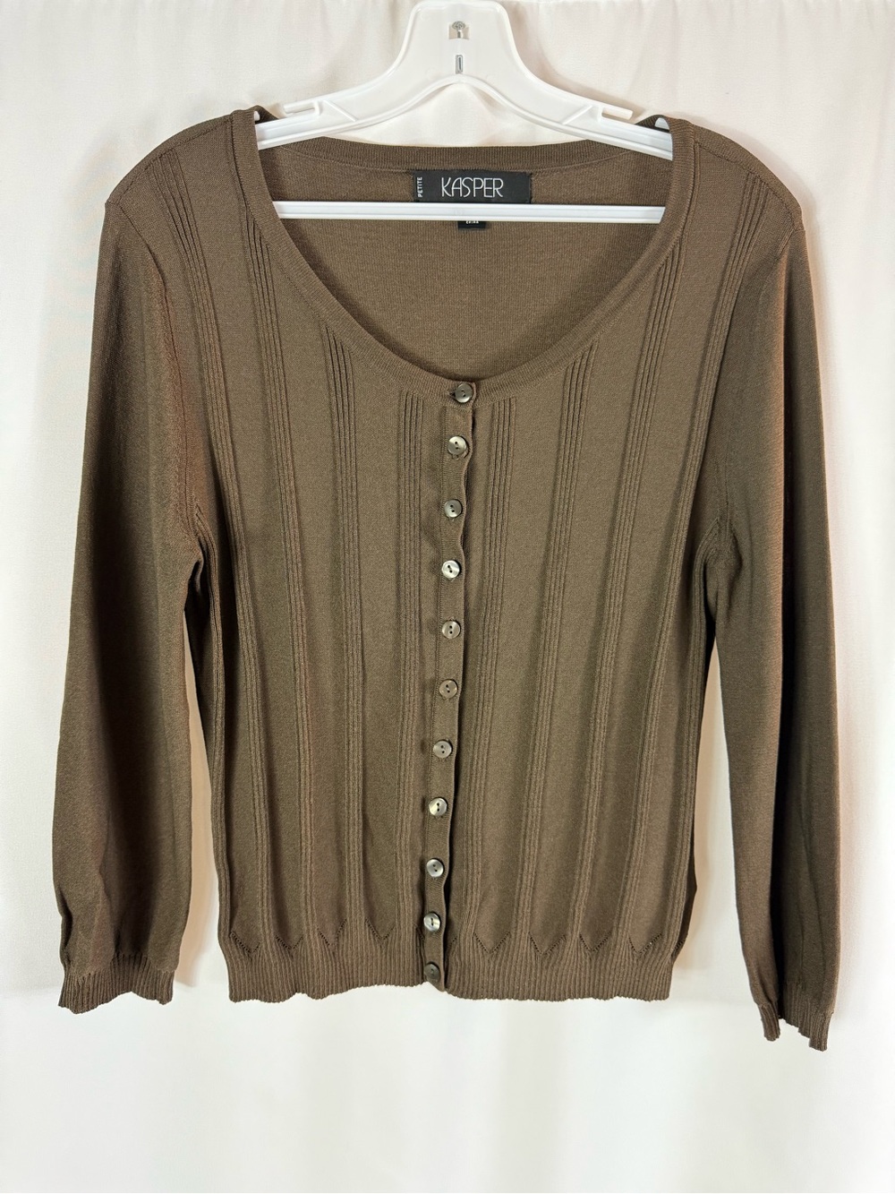 Kasper Women's Brown Ribbed Button-Front Cardigan size: M